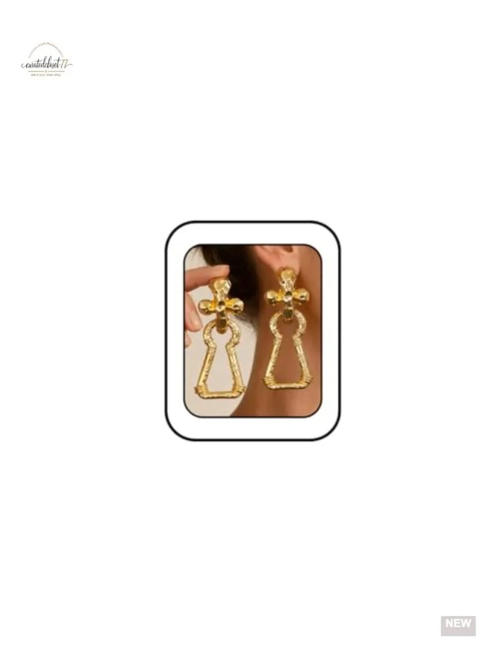 Chunky Cross Lock Earrings Oversized Statement Dangle Hammered Geometric Gold